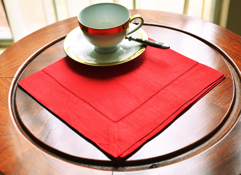Napkin. Linen Hemstitch Napkins. Red, Black & Chocolate colored. 20″x20″