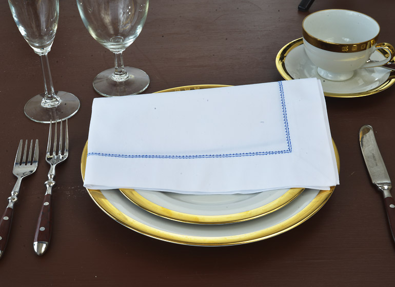Hemstitch Napkins with Navy Threads. 20 in.